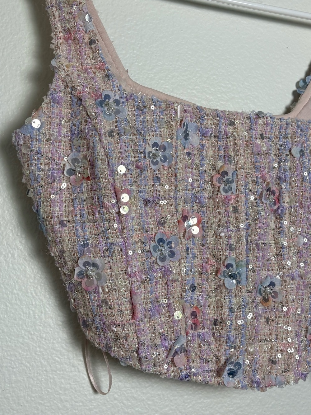 Altar'd State Ella Floral Sequin Tweed Corset in Pastel Pink-multi Size XS - Picture 3 of 9